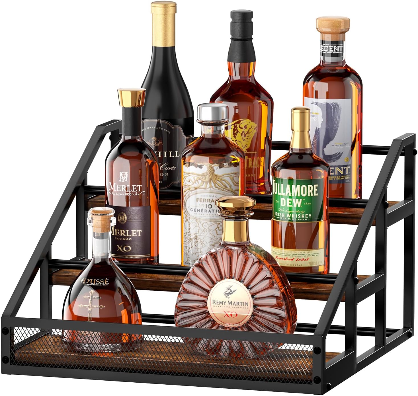 TJ.MOREE 3-Tier Liquor Bottle Display Shelf for Whiskey and Spirits - Retro Bar Shelves