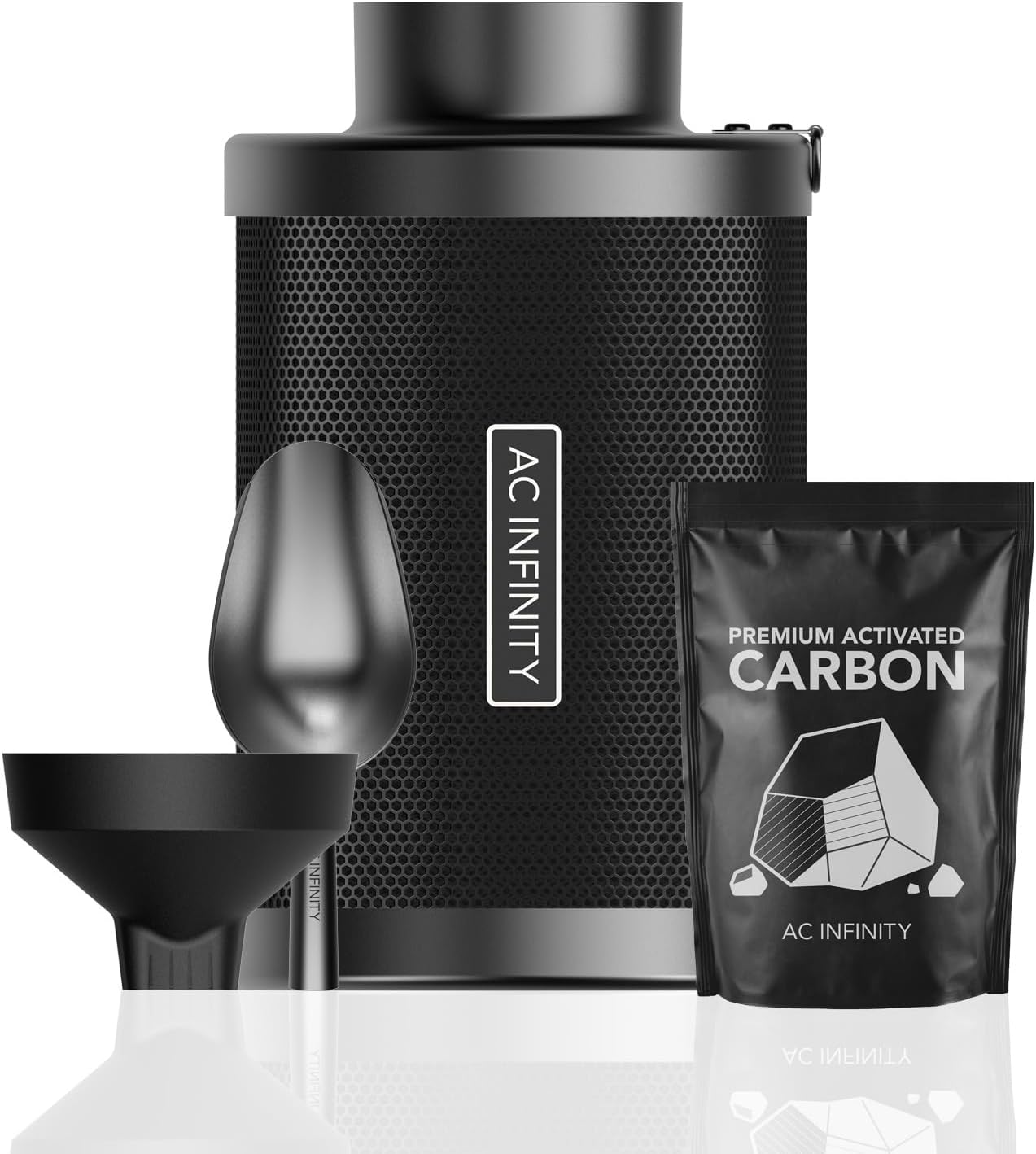 AC Infinity Refillable Carbon Filter Kit 100mm with Additional Refill, Odor Removal Air Scrubber For 100mm Inline Fan and Ducting, Reusable Charcoal Filter for Grow Tent Grow Room Hydroponics, 4-Inch