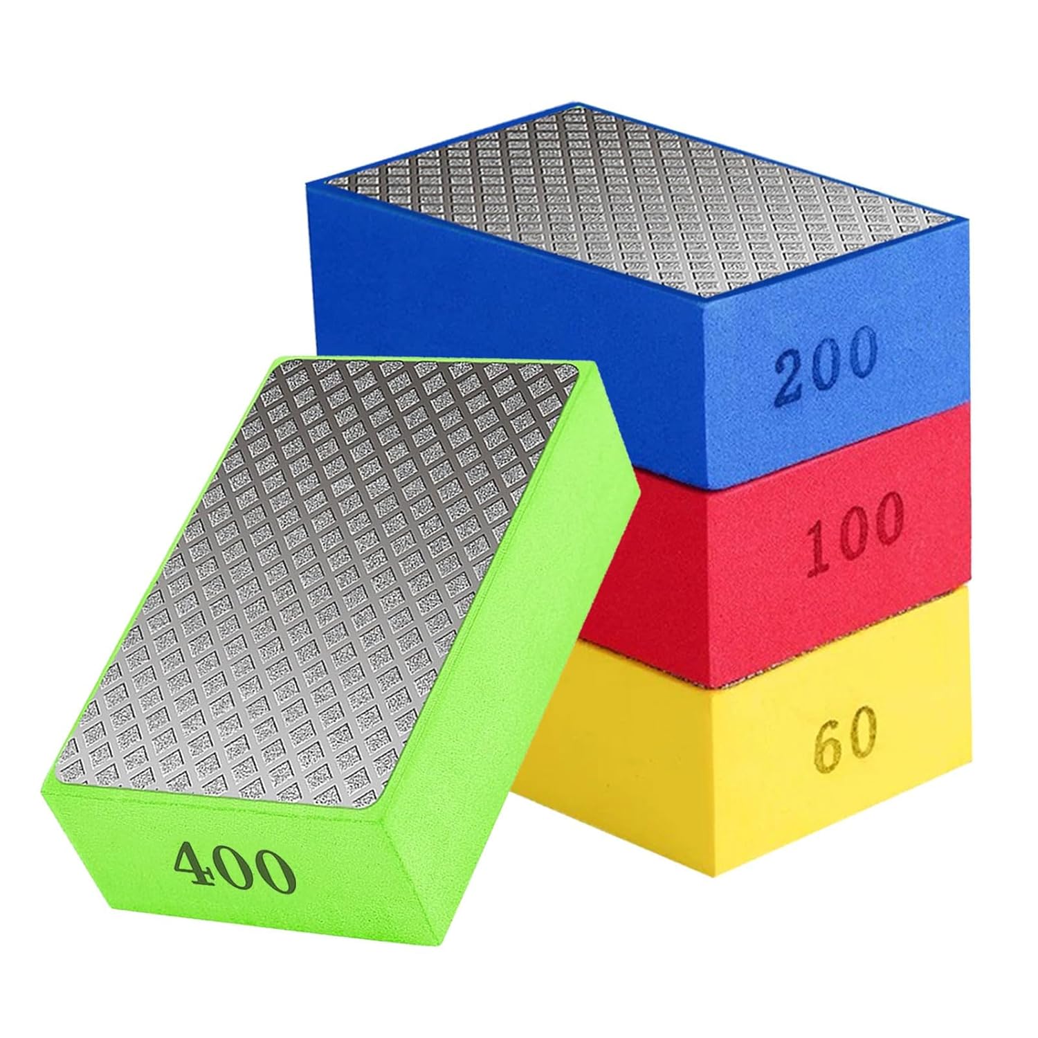 Oiieco 4Pcs Diamond Hand Polishing Pads, Tile Polishing Pads,Sanding Block,Glass Grinding Pads for Concrete Stone Marble Granite Ceramic Porcelain Sanding Blocks 60,100,200,400 Grits