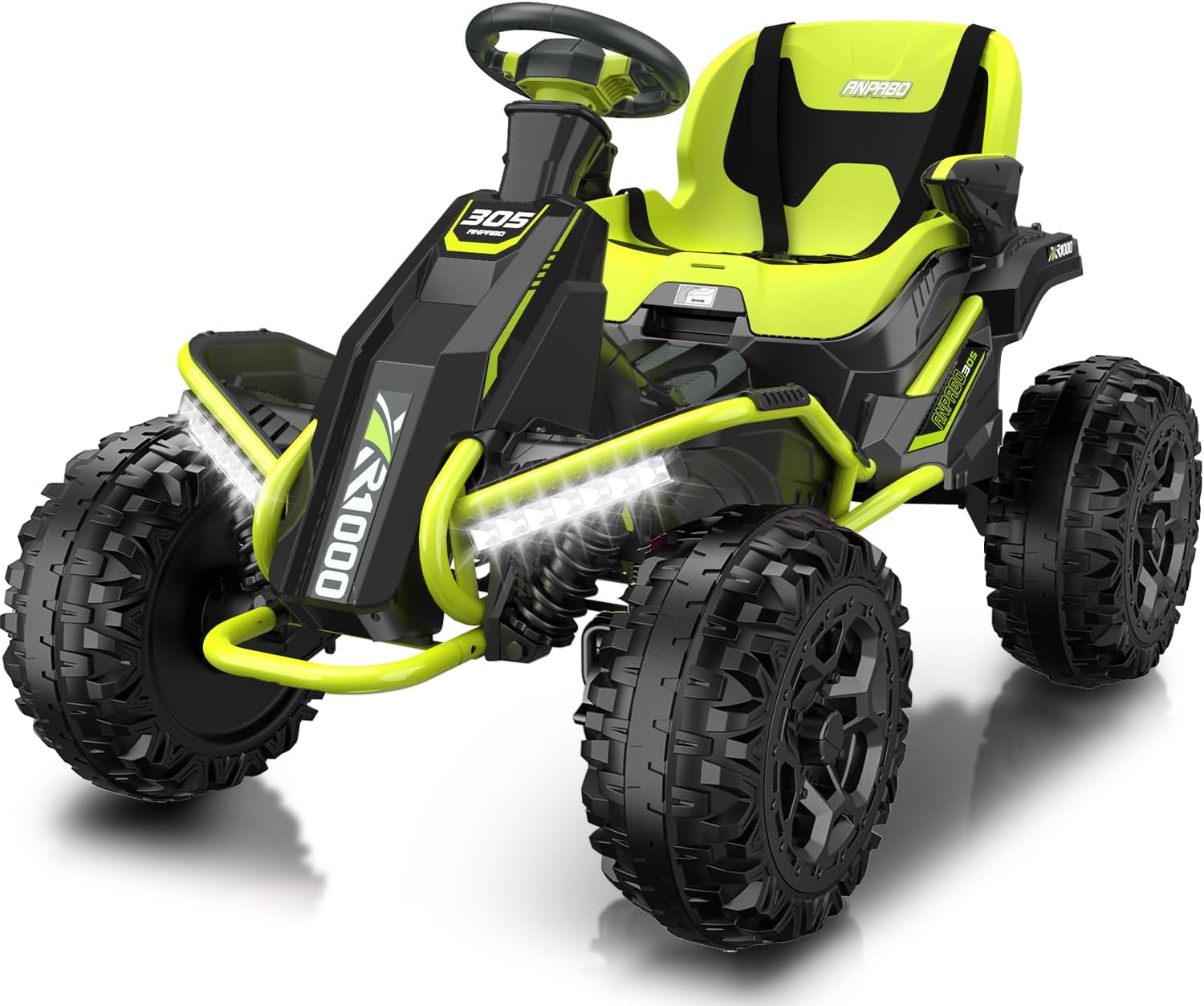ANPABO 24V 4x4 Ride On Toys for Big Kids Aged 3-12 Green-4x200W Motors, 5MPH, Wide Adjustable Seat, Parent Remote, Metal Frame, Shock Absorber, for Off-Road Ride