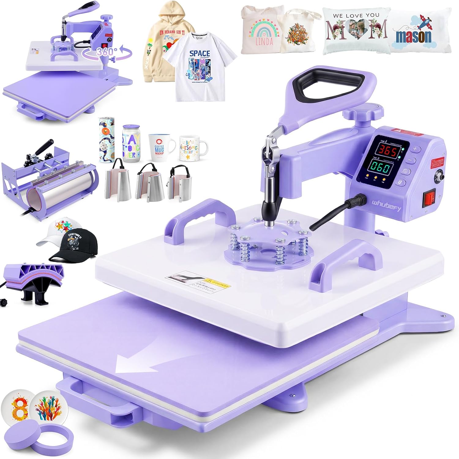 15x15 Heat Press 8 in 1 with 30oz Tumbler Press, Slide Out & 360°Swing Away