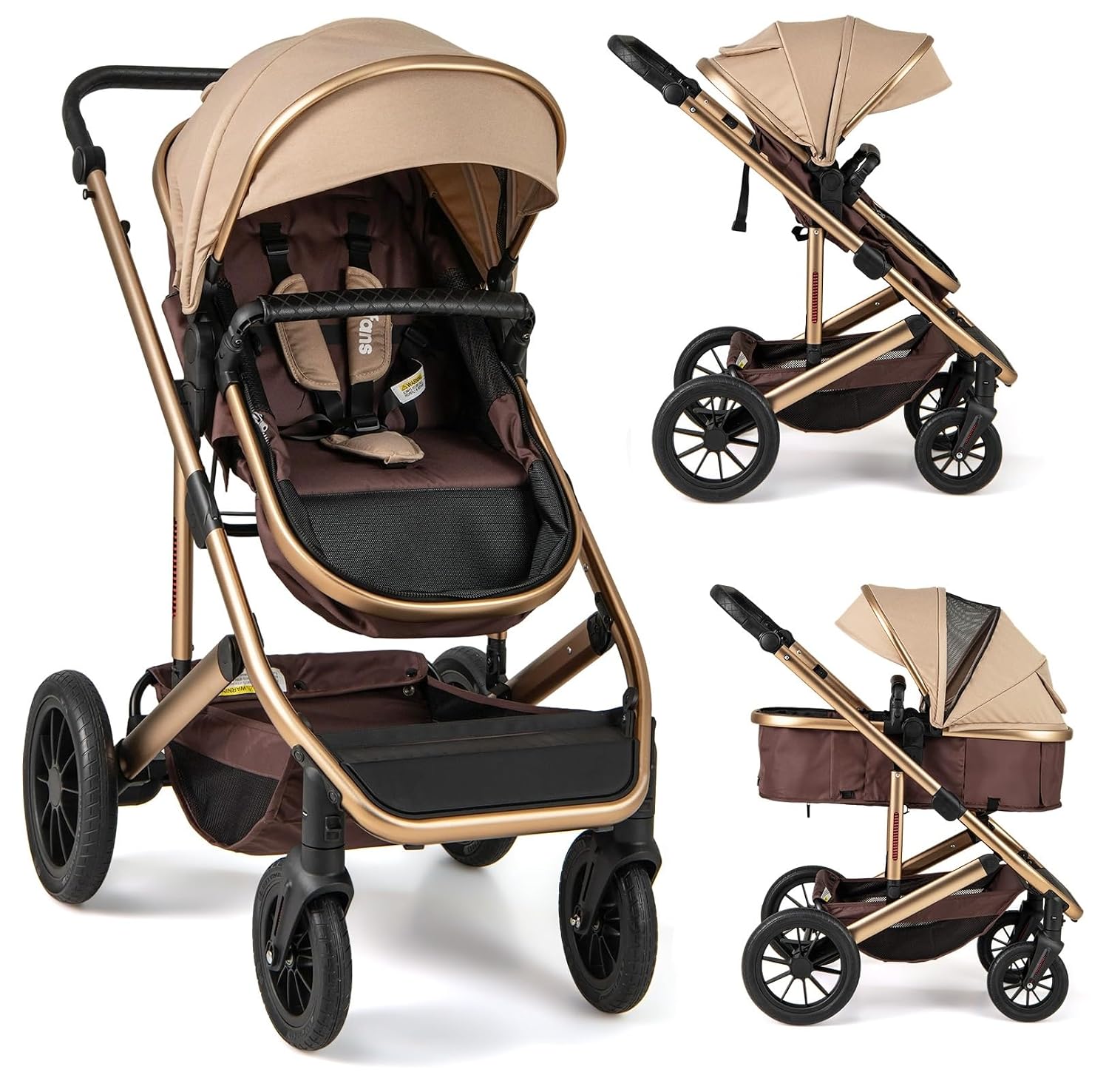 INFANS 2 in 1 Baby Stroller, Folding Newborn Pram Convertible Bassinet for Infant Foldable High Landscape Shock Absorption with Reversible Seat Aluminum Structure for Pushchair