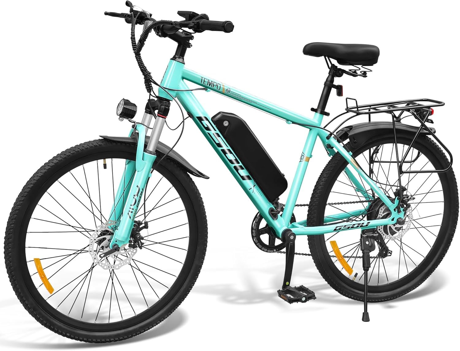GSOU Electric Bike for Adults, 26'' E-Bike UK Legal 250W, E-Mountain Bike 40-60 Miles Range - 8Ah/13Ah Removable Battery, 7 Speed, Smart LCD, Dual Disc Brakes, Lockable Suspension, City Commute E-Bike