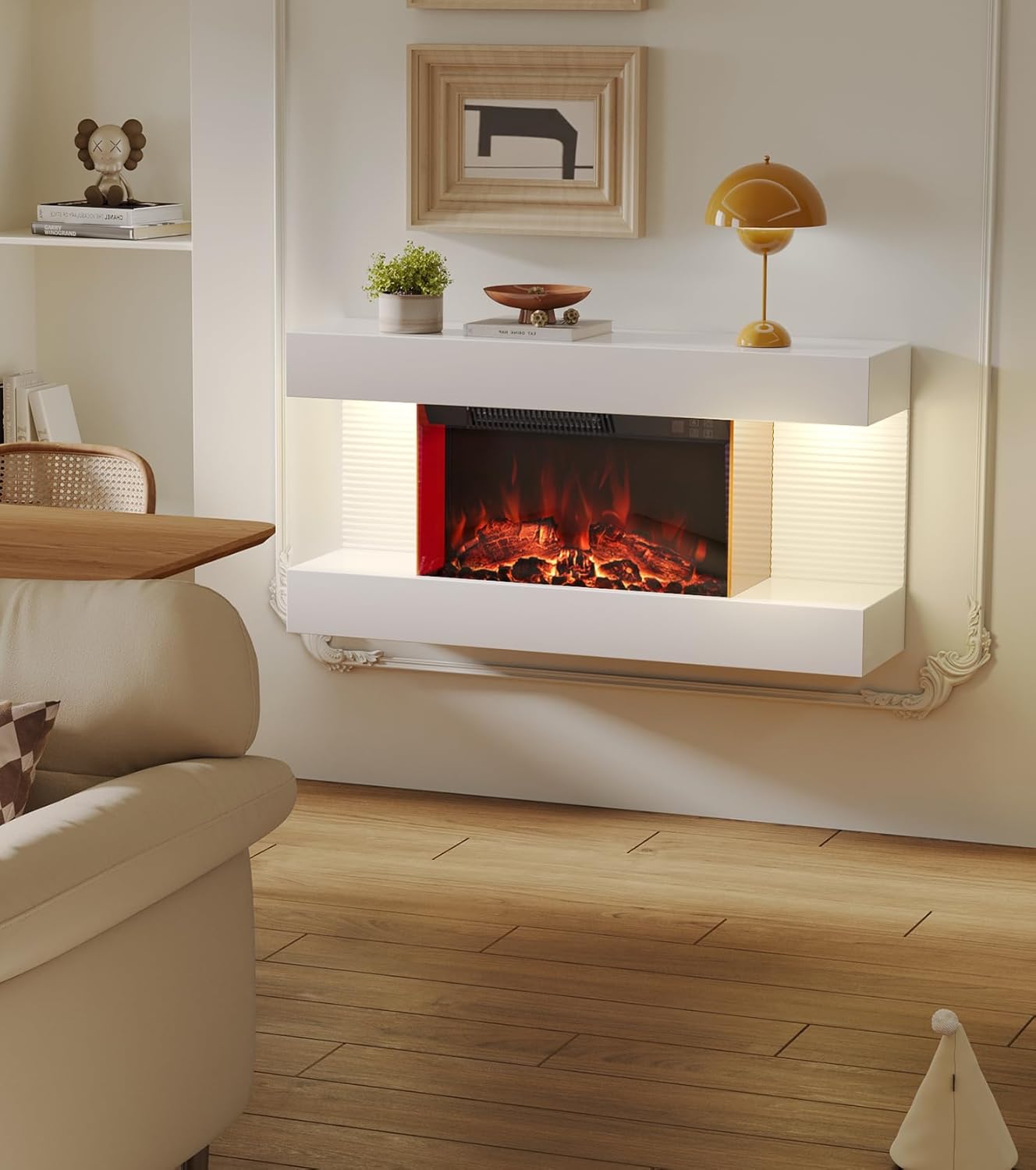 M.C.Haus Wall-Mounted Electric Fireplace with 12 Flame Colors & 3 Brightness Levels | Timer Function & Overheat Protection | Modern LED Heating Fireplace(32in, WIFI)