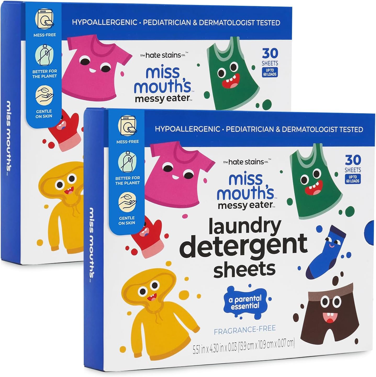 Miss Mouth's Laundry Detergent Sheets - 120 Loads, Pack of 2 - Hypoallergenic Cleaning for Sensitive Skin - Fragrance-Free Detergent - Travel Essentials with Laundry Sheets for On-the-Go Use