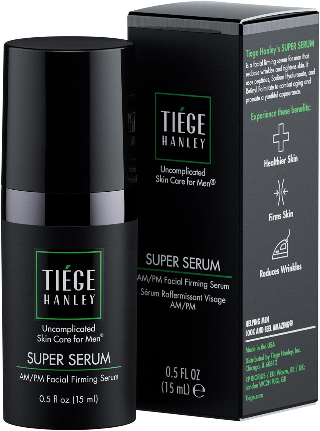 Tiege Hanley Morning and Night Facial Firming Serum for Men (SUPER SERUM)| Sodium Hyaluronate and Retinyl Palmitate for Tighter, Smoother Skin | 0.5 Fluid Ounces