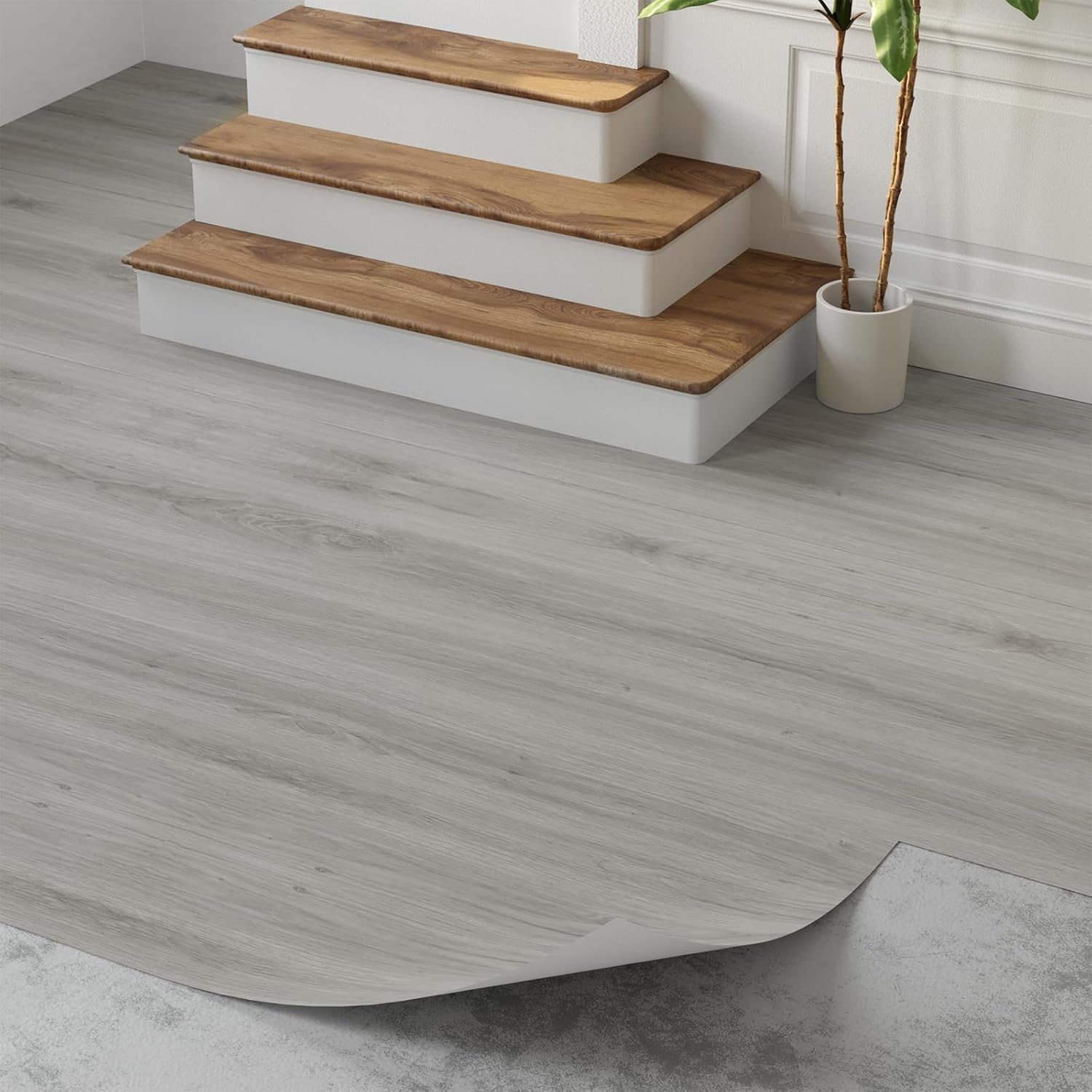 Oxdigi Peel and Stick Vinyl Flooring Roll 15.7"x 118"/13 Sq.Ft, Self Adhesive Vinyl Floor Tiles Wood Plank Flooring Waterproof Wear-Resistant for Any Room, Easy DIY Floor Coverings, Oak Grey