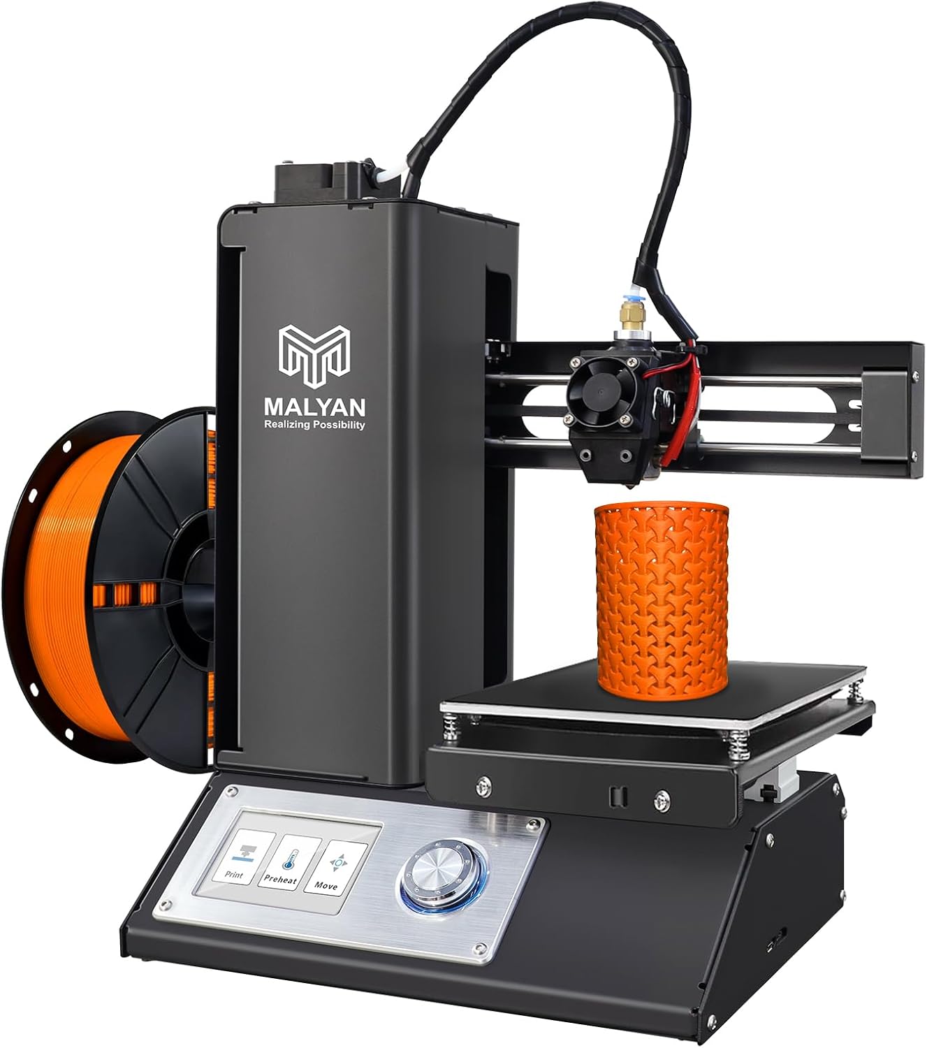 MALYAN M200 FDM Mini 3D Printer - Fully Assembled 3D Printers for Kids and Beginners, Free Sample PLA Filament and MicroSD Card Preloaded with Printable 3D Models, Printing Size 120x120x120mm
