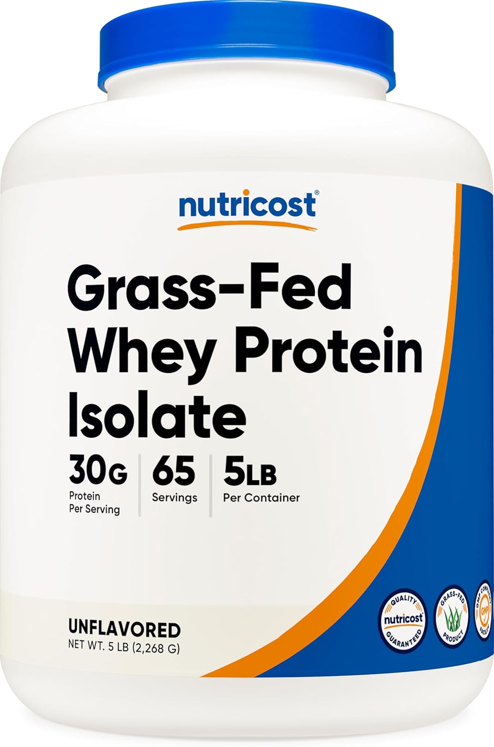 Nutricost Grass-Fed Whey Protein Isolate (Unflavored) 5LBS
