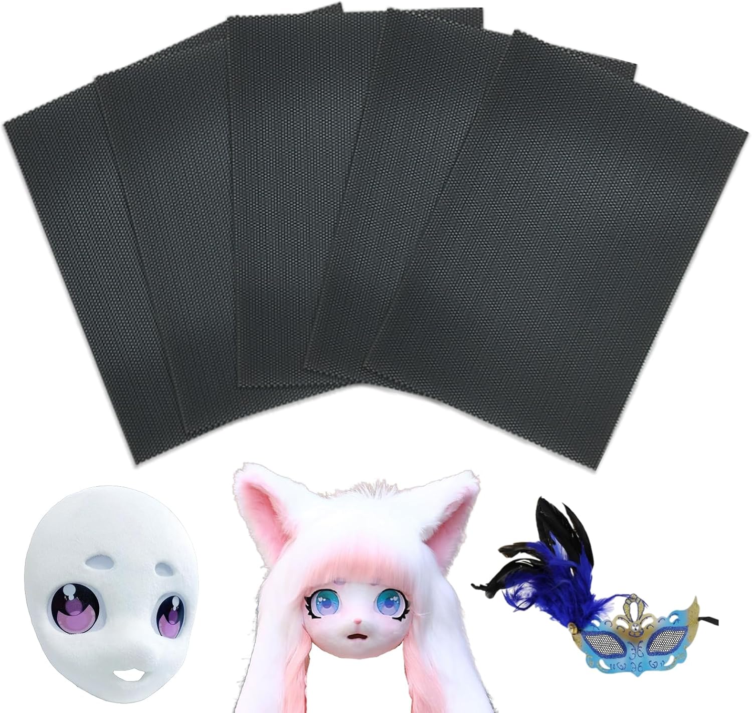 Fursuit Eye Mesh, Printable PVC Plastic Eye Mesh Sheet for Mask 11.81 x 7.87 inches Waterproof Mesh Sheets for Fursuits, Furry Costume Roleplay, Props, Craft Making - 5 Sheets Black