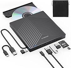 External CD DVD Drive, Ultra Slim CD Burner USB 3.0 with 4 USB Ports and 2 TF/SD Card Slots, Optical Disk Drive for Laptop Mac, PC Windows 11/10/8/7 Linux OS