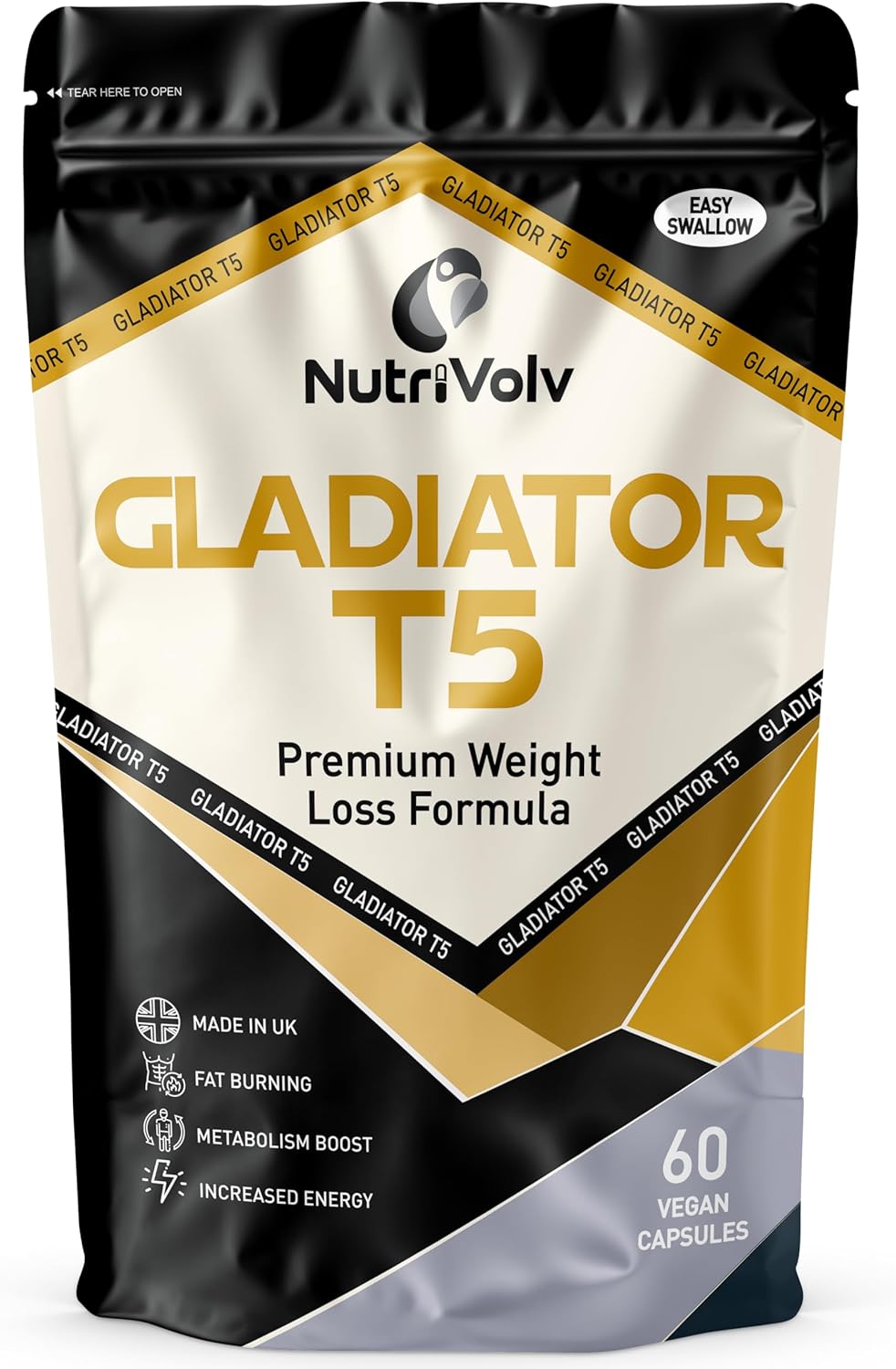 NutriVolv Gladiator T5 Maximum Strength Weight Loss Pills That Work Fast, Keto Shred Fat Burning Pills wit Kola Nut, Green Tea, Acai Berry & Caffeine | Thermogenic | 60 Capsules