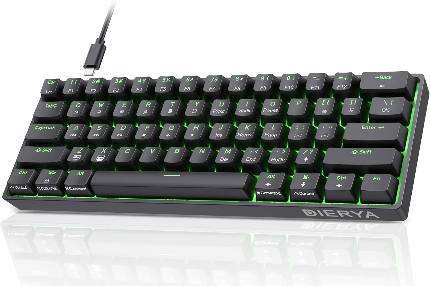 DIERYA 60% Mechanical Keyboard, DK61se Wired Gaming Keyboard with Red Switches,LED Backlit Ultra-Compact 61 Keys Mini Office Keyboard for Windows Laptop PC Gamer Typist(Black)
