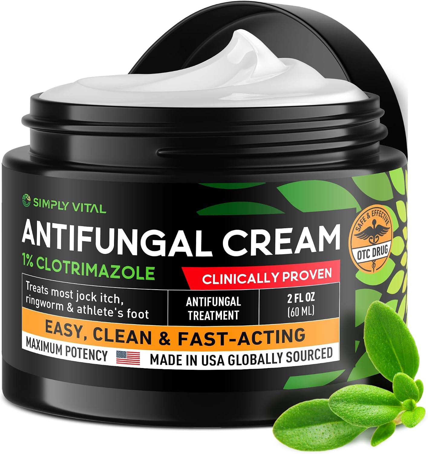 SimplyVital Antifungal Cream with Clotrimazole 1% - Foot Skin Fungus Treatment Extra Strength for Humans - Anti fungal Treatment for Ringworm, Jock Itch & Athlete’s Foot – Made in USA – 2 oz