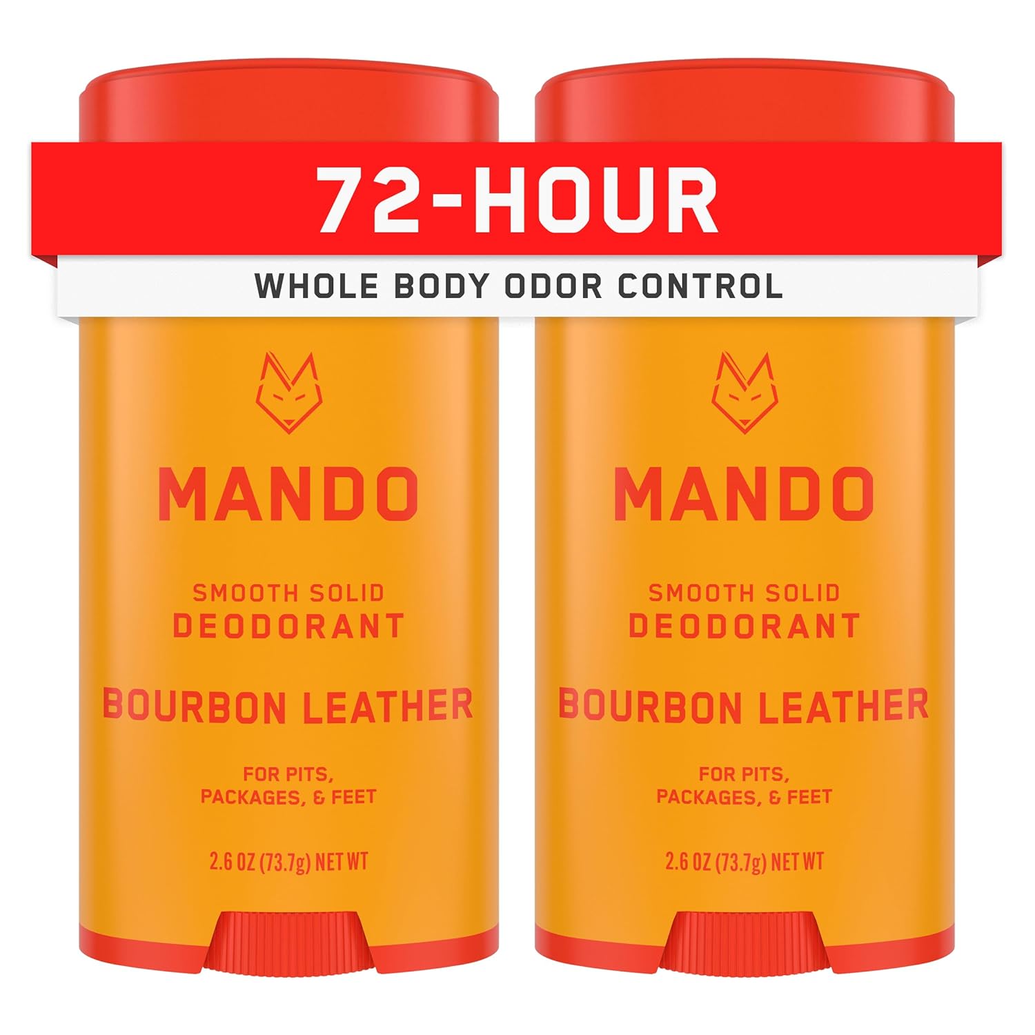 Mando Whole Body Deodorant For Men - Smooth Solid Stick - 72 Hour Odor Control - Aluminum Free, Baking Soda Free, Skin Safe - 2.6 Ounce (Pack of 2) - Bourbon Leather