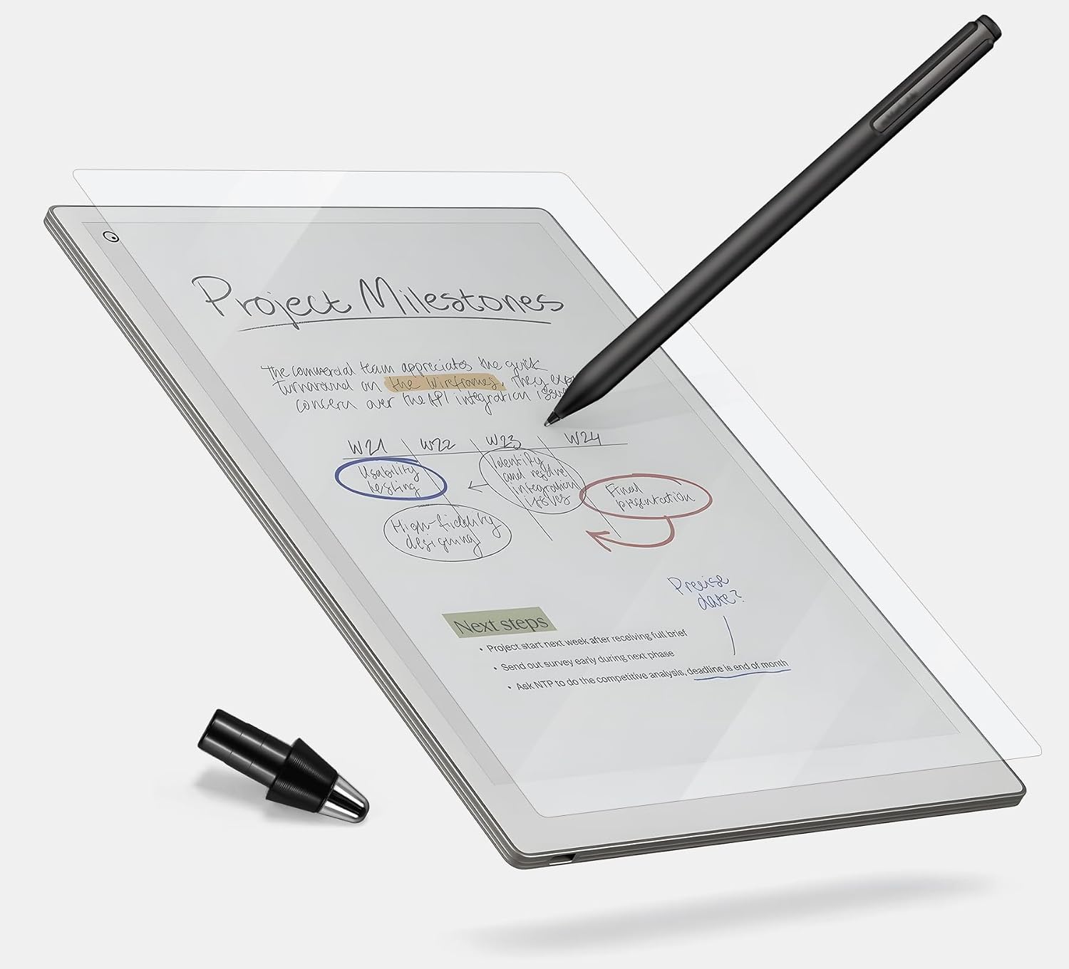 Titanium Pencil Tip & PET Matte Screen Protector Bundle fits for Remarkable Paper Pro E-Reader for True Paper Feel Smooth Writing–1 No Wear Out Fine Tip+1 Anti-Glare Protect Film, Crystal Clear