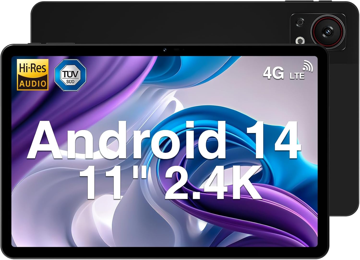 DOOGEE T30SE 2024 Newest 11'' Android 14 Tablet - 9GB+128GB/1TB, 2.4K Display, 8580mAh Battery, 4G-LTE, Bluetooth 5.0, 13MP+5MP Camera, GPS, Type-C, Metal Body - Black