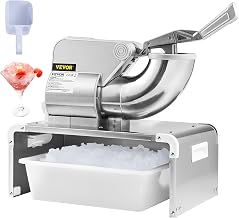 VEVOR 110V Commercial Snow Cone Machine, 500LB/H Snow Cone Maker, Electric Shaved Ice Machine w/Dual Blades, Stainless Steel Ice Crusher Shaver w/ 20Qt Ice Basin, 250W Snowball Machine 1420RPM