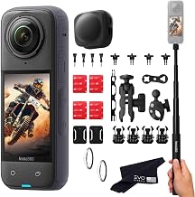 Insta360 X4 Motorcycle Bundle- 8K Waterproof 360 Action Camera with 1/2"" 48MP Sensors, 5.7K 360 HDR Video, |Includes Motorcycle Bundle, Selfie Stick, Lens Guard and Lens Cap (No Card), Black