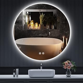 LED Round Bathroom Mirror, 36 Inch Backlit Wall Mounted Bathroom Mirror with Lights, Frameless Vanity Mirror with 3 Color Lights, CRI 95+, Anti-Fog, Shatter-Proof