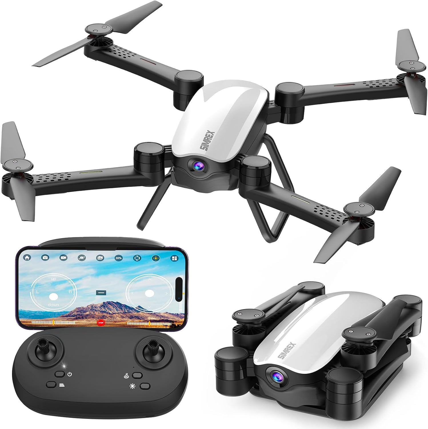 X900 Drone Optical Flow Positioning RC Quadcopter with 1080P HD Camera, Altitude Hold Headless Mode, Foldable FPV Drones WiFi Live Video 3D Flips 6axis RTF Easy Fly Steady for Learning Matte White