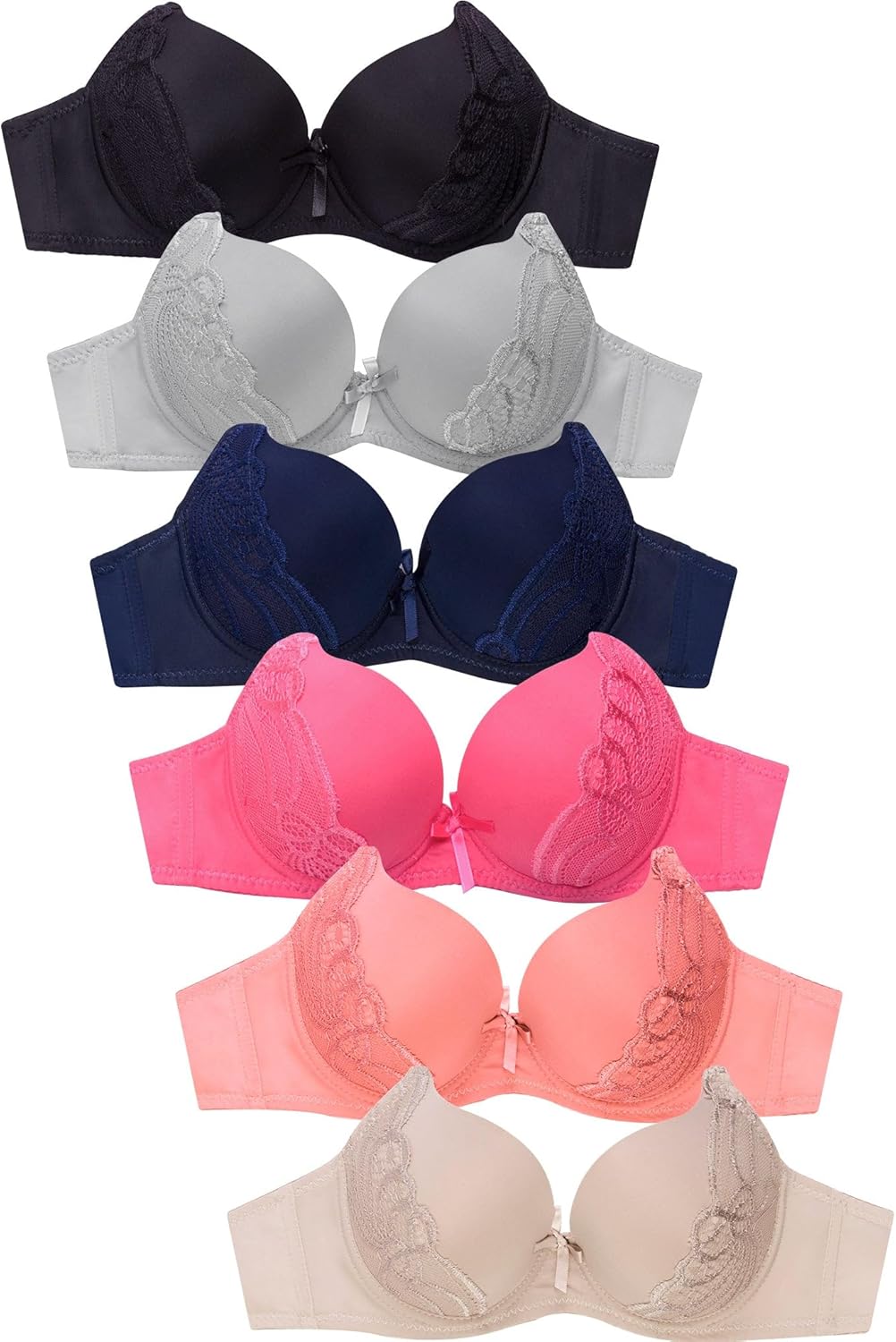 Mamia Women's Basic Plain Lace Bras (Pack of 6) - Various Styles (Flowery, 32B)