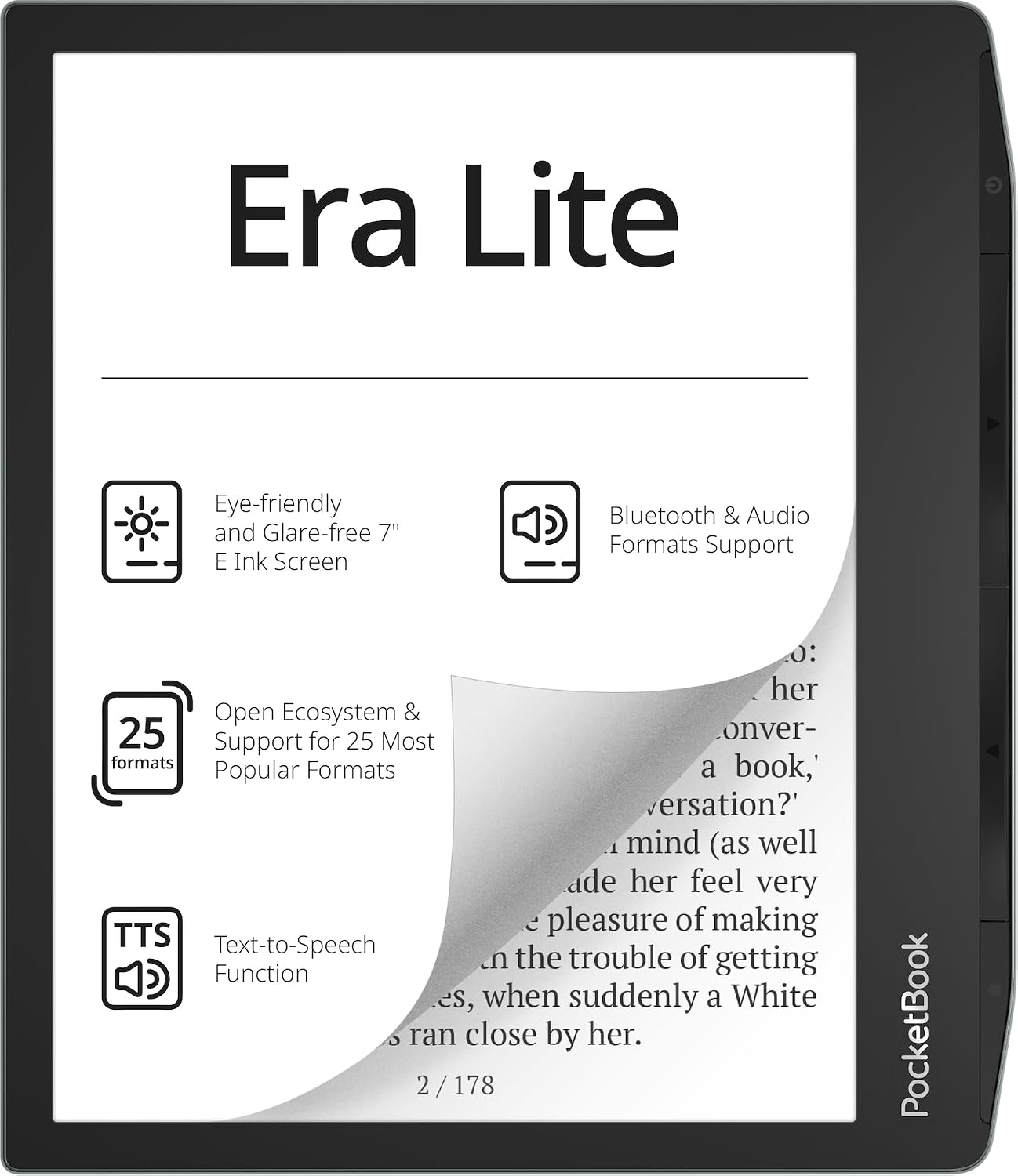PocketBook Era Lite | Affordable 7" e-Reader | Latest E Ink Carta™ 1300 Screen | SMARTlight | Open Cloud | Up to 2 Months on a Single Charge | 25 formats | IPX4 | Bluetooth & Text-to-Speech Support