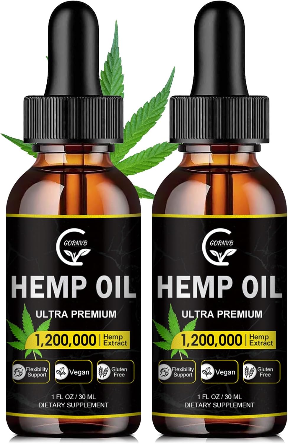 (2-Pack) High Potency Hemp Oil - Maximum Strength, Immune System Support, Focus Calm, Relaxation, Mood, Pure Extract, Organic, Vegan, Gluten-Free