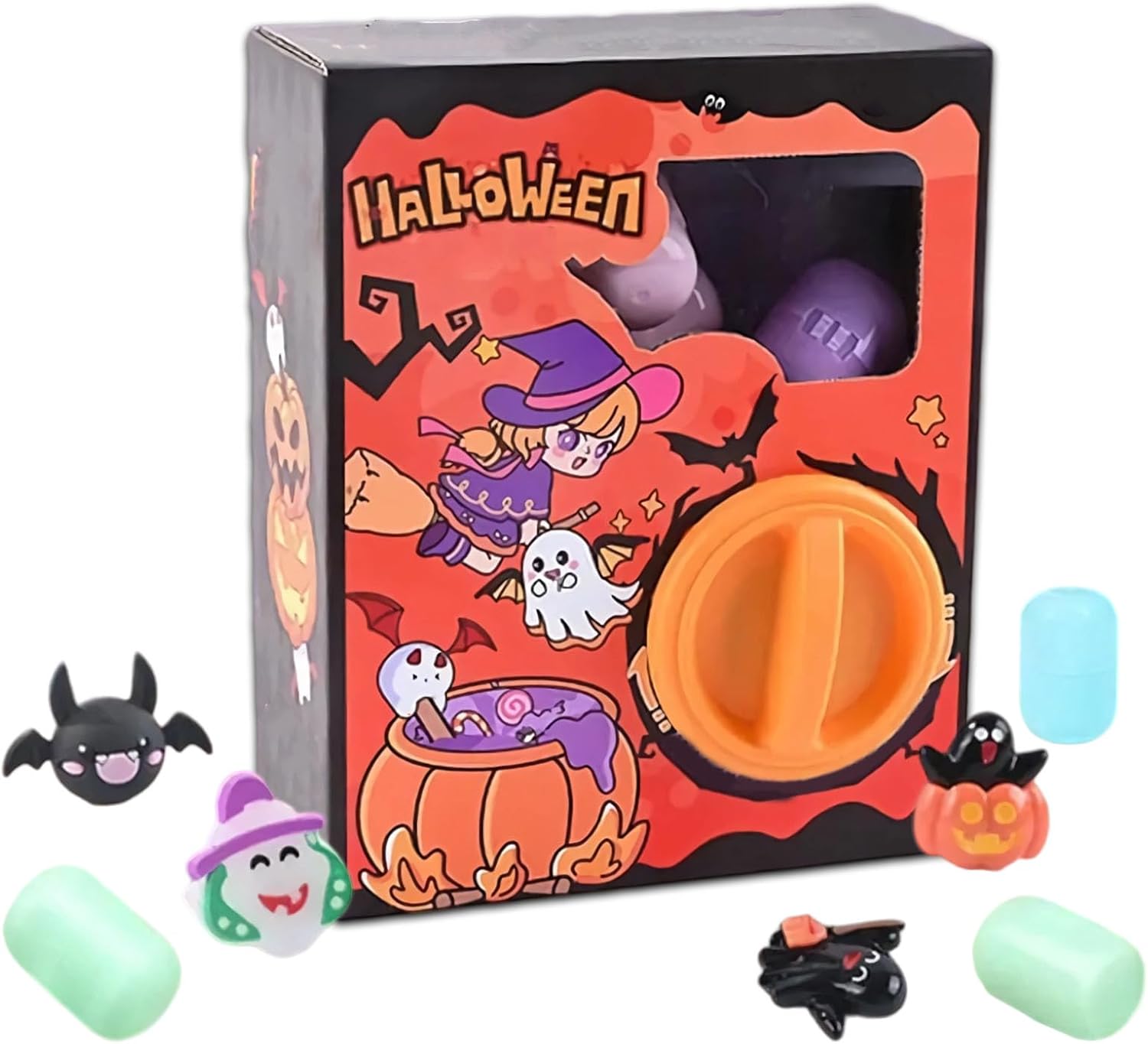 Halloween Mini Capsule Toy Machine with 6 Random Surprise Eggs, Funny Christmas Capsule Surprise Egg Blind Box, Mystery Capsule Gifts for Holiday Parties (#1)