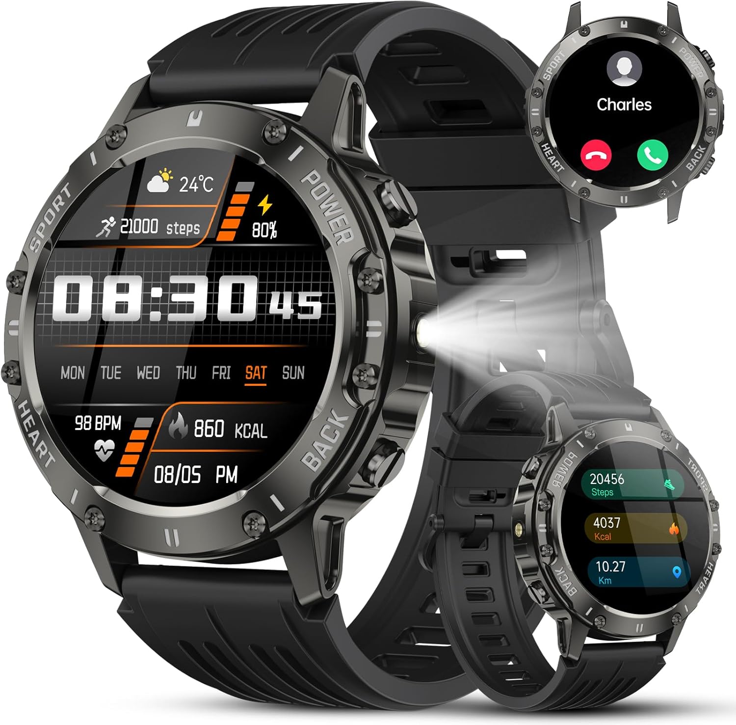 TIMU Fitness Watch, Fitness Tracker with Heart Rate Monitor Tracker, IP68 Waterproof Smartwatches iOS (Black)