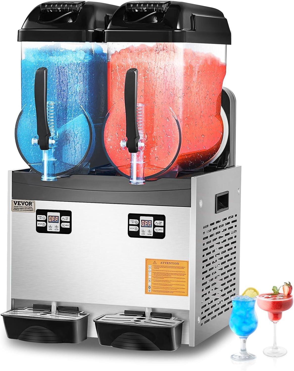 VEVOR Commercial Slushy Machine, 12Lx2 Double Tank Frozen Drink Machine, 96 Cups Stainless Steel Margarita Smoothie Frozen Drink Maker, Slushie Maker for Home Party Restaurants Cafe Bars