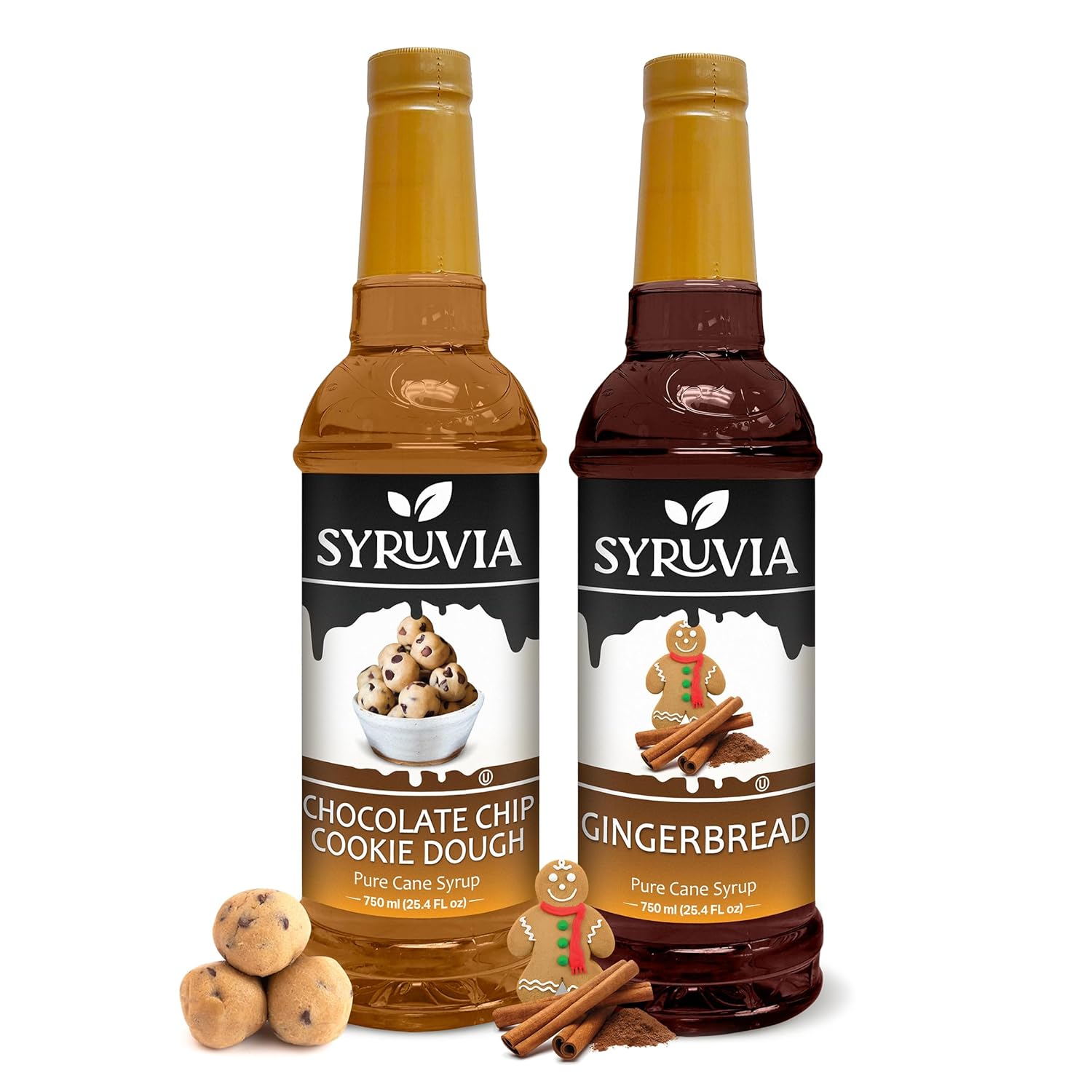 Syruvia Chocolate Chip Cookie Dough & Gingerbread Syrup - 25.4 fl oz. Premium Coffee Flavoring Syrup. Kosher, and Gluten-Free. Ideal for Enhancing Drinks, Sodas, Shakes, Desserts, and More.