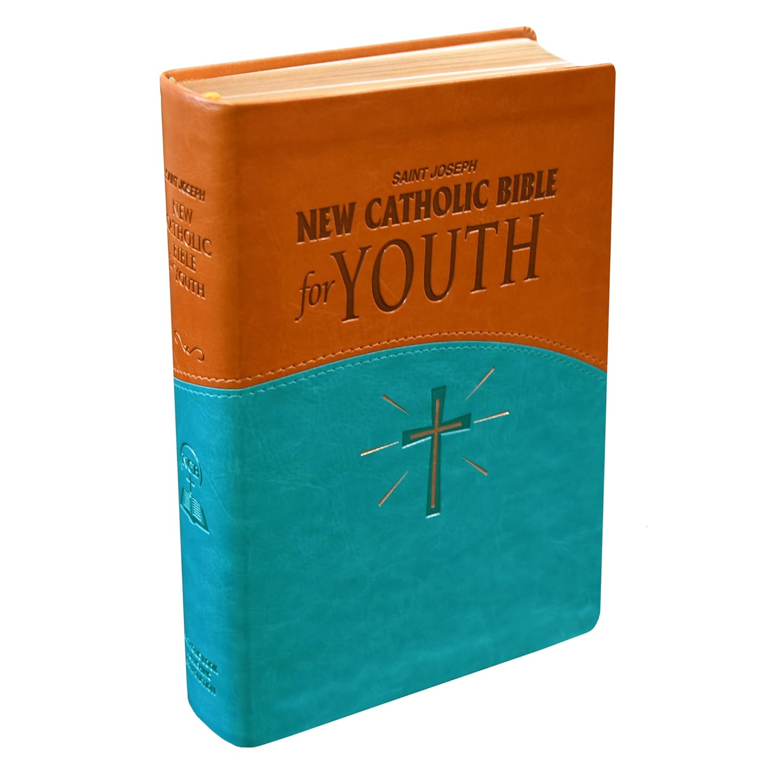 NCB New Catholic Bible, Medium Size - Youth Bible - Gift Edition - Blue and Brown (Print, Dura Lux, Imitation Leather, Catholic Edition Gift Bible, ... Leather] Catholic Book Publishing Corp