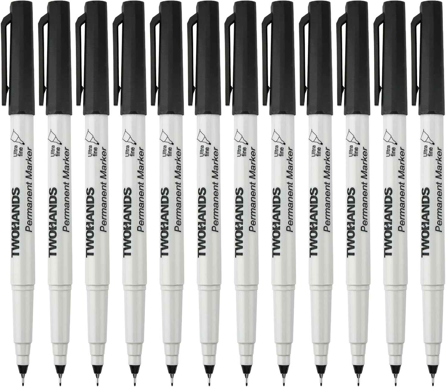 TWOHANDS Black Permanent Markers, Ultra Fine Point for Exact Marks, Works on Plastic Wood Stone Ceramic Metal Glass, 12 Marker Pens, 21618