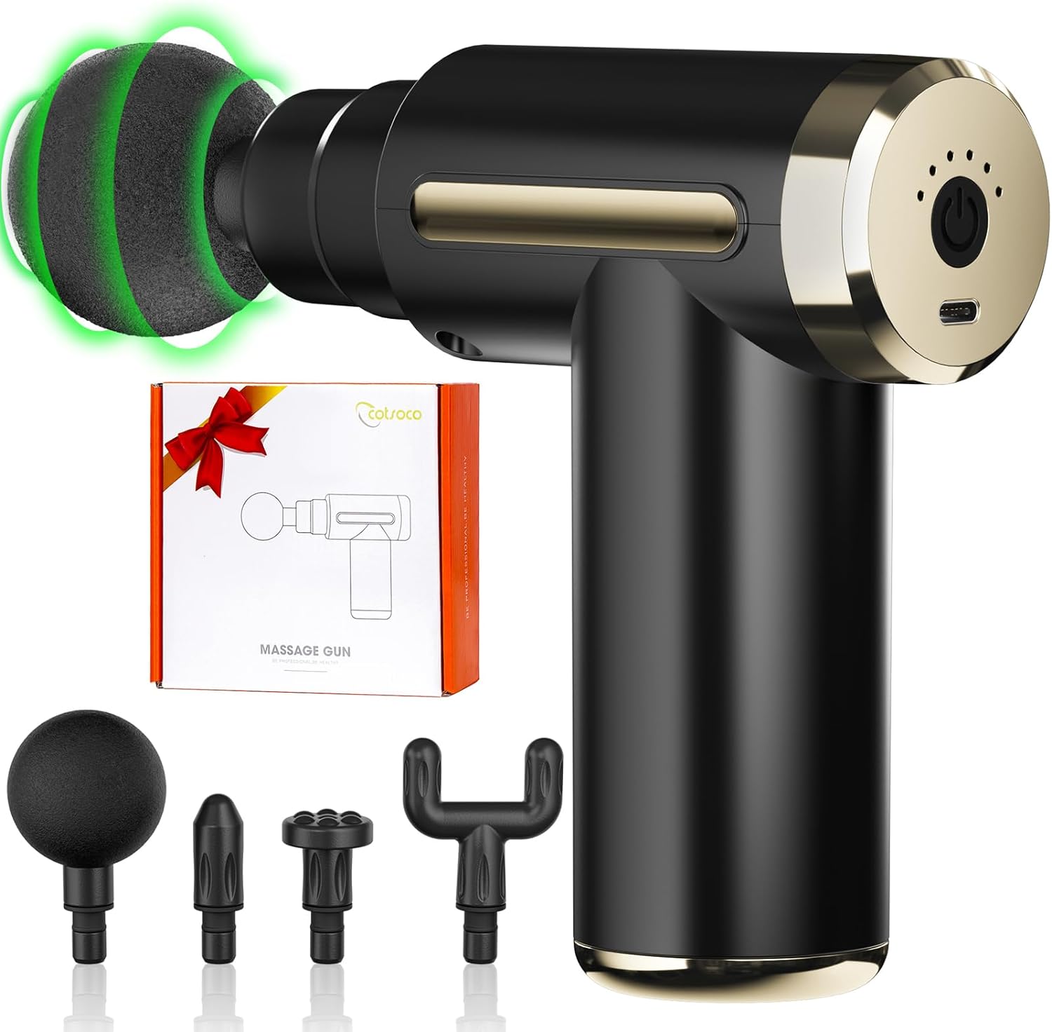 cotsoco Mini Massage Gun Deep Tissue,6 Speeds Cordless Handheld Muscle Massager with 4 Heads 1800mAh Battery & Type-C Charging, Super Quiet Chargeable Device Pain Relief, Best Gift