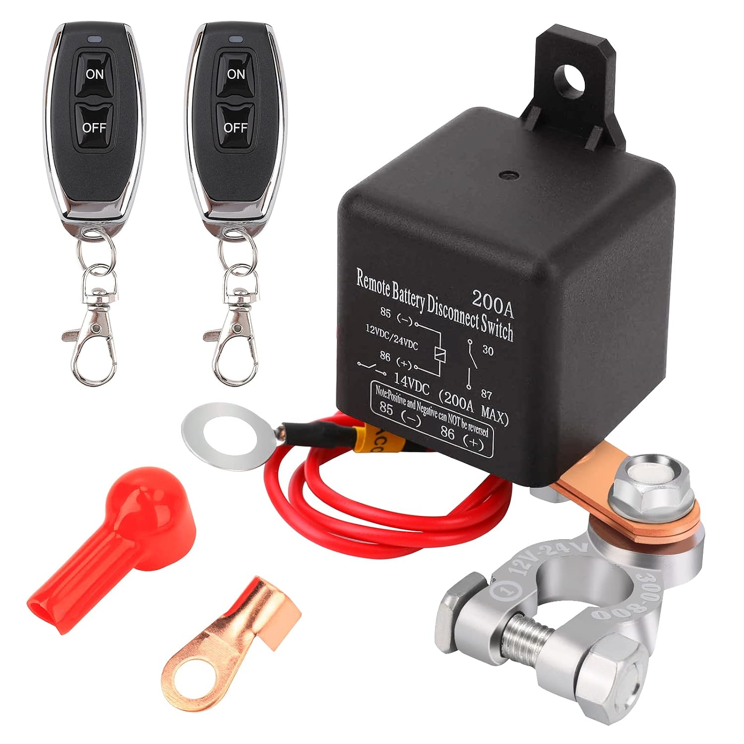 FEITON 200A Rated 360A Starting Current Remote Battery Disconnect Switch DC 12V Remote Control Isolator Kill Switch for Car