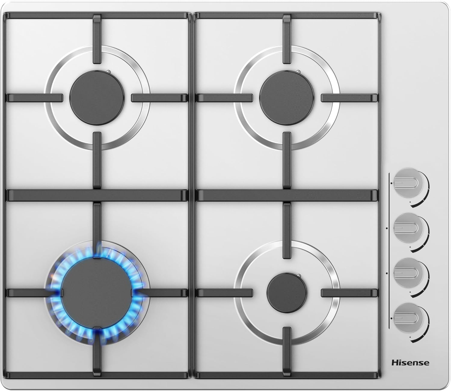 Hisense GM642XHS Built-in 60cm Gas Hob - Stainless Steel with 4 Cooking Areas, Easy Clean Surface, One -Hand Ignition, 60 x 52 x 8.9 cm (L x W x H)