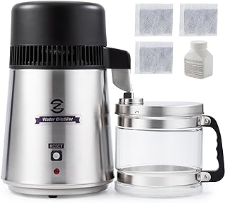CO-Z 4L Brushed Stainless Steel Countertop Distiller Machine, Home Distilled Water Maker with Glass Pot, Purifier to Make Clean Water