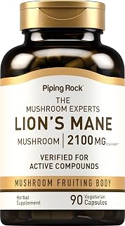 Piping Rock Lions Mane Supplement Capsules | 2100mg | 90 Count | Mushroom Fruiting Body Extract | Hericium Erinaceus | Vegetarian, Non-GMO, Gluten Free