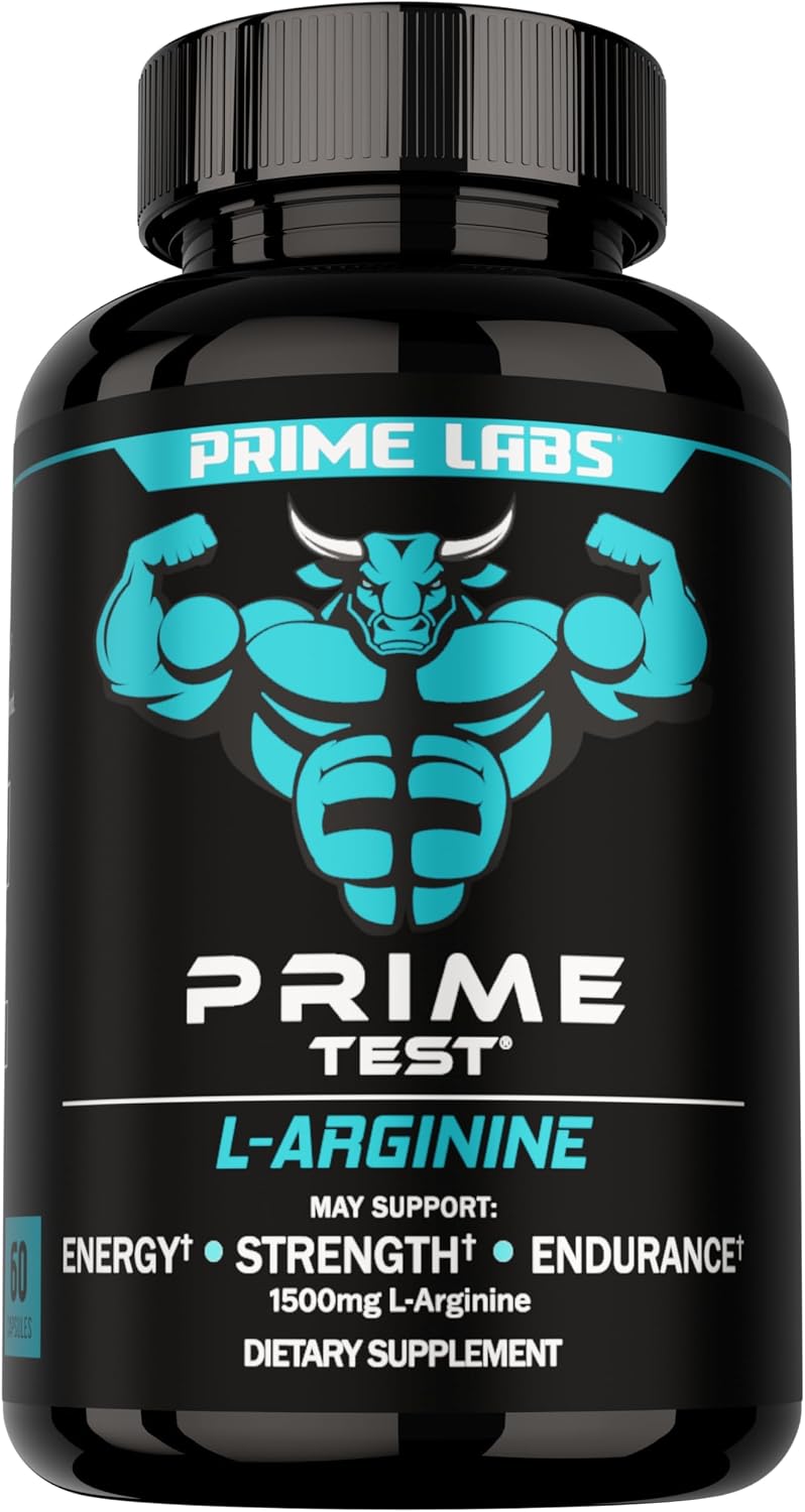 Prime Labs L Arginine 1500mg, Nitric Oxide Supplements for Men | L-Arginine HCl for Blood Flow, Strength & Endurance, Made in USA, 60 Capsules