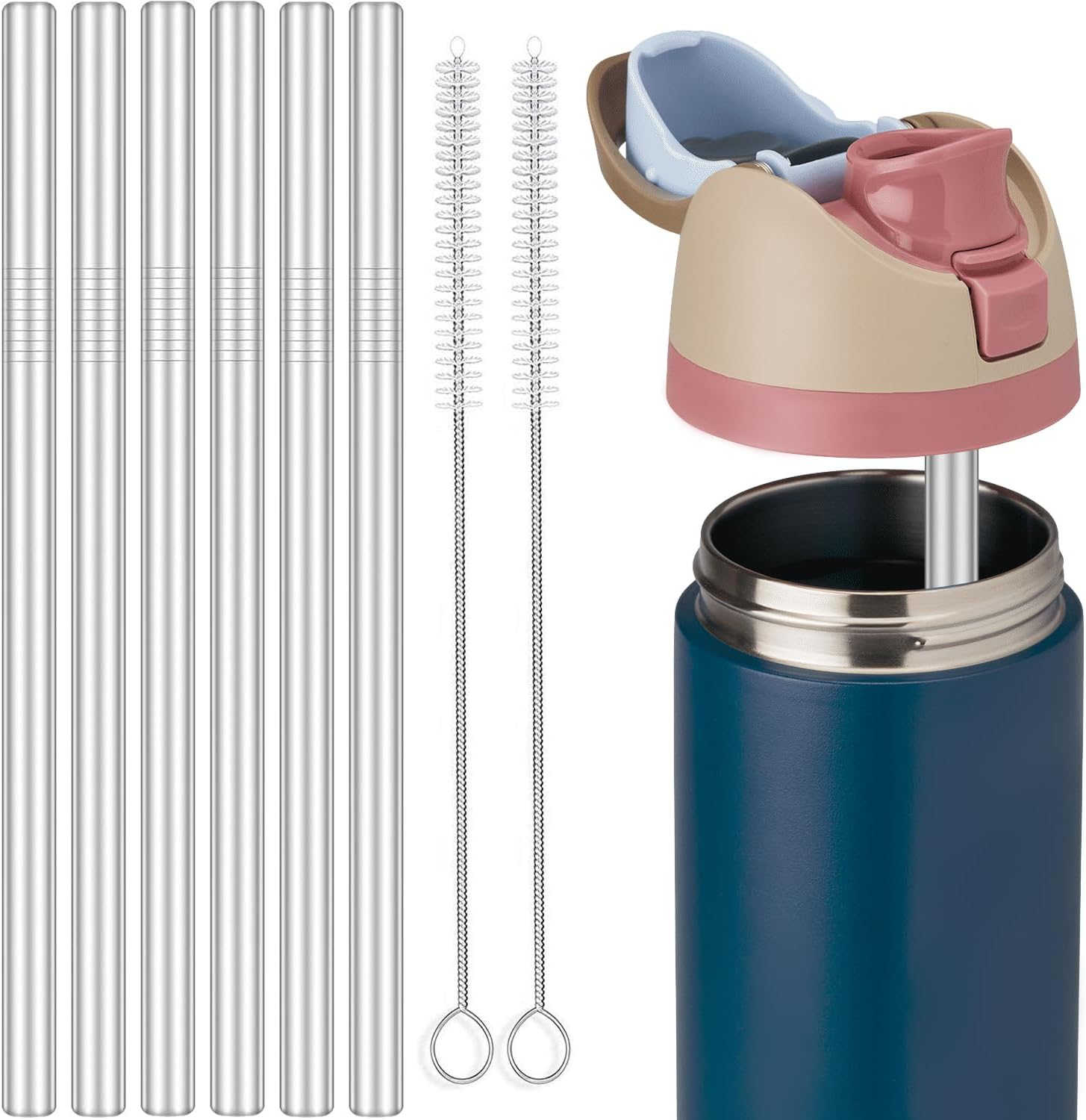MIMORE Metal Straw for Owala 24 oz 32 oz - 6 PCS Satinless Steel Straw Compatible with Owala Straw Replacement - Resuable & Dishwasher Safe