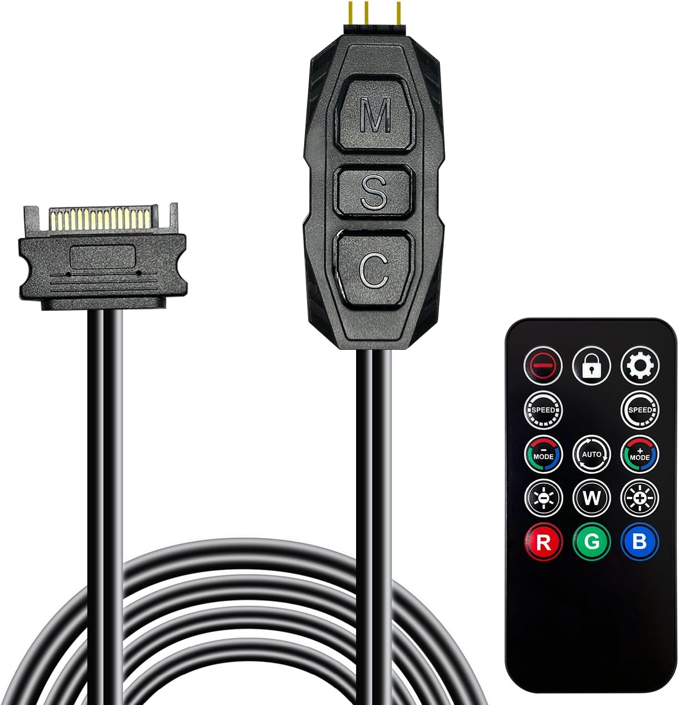ARGB Controller Kit for PC RGB Case Fans, ARGB Splitter, SATA Power RGB Fan Controller, Computer ARGB Fans Hub Control RGB and Single Light Effect , 14 Key Remote Control Switch Colors RGB Fan hub