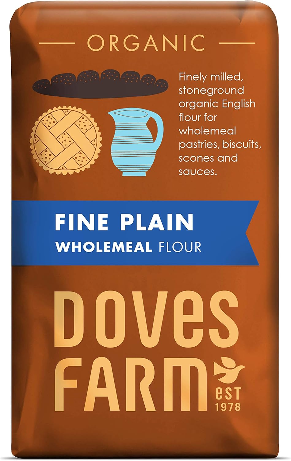 Doves Farm Wholemeal 100% Fine Plain Flour - Organic x 3 (Pack of 3)