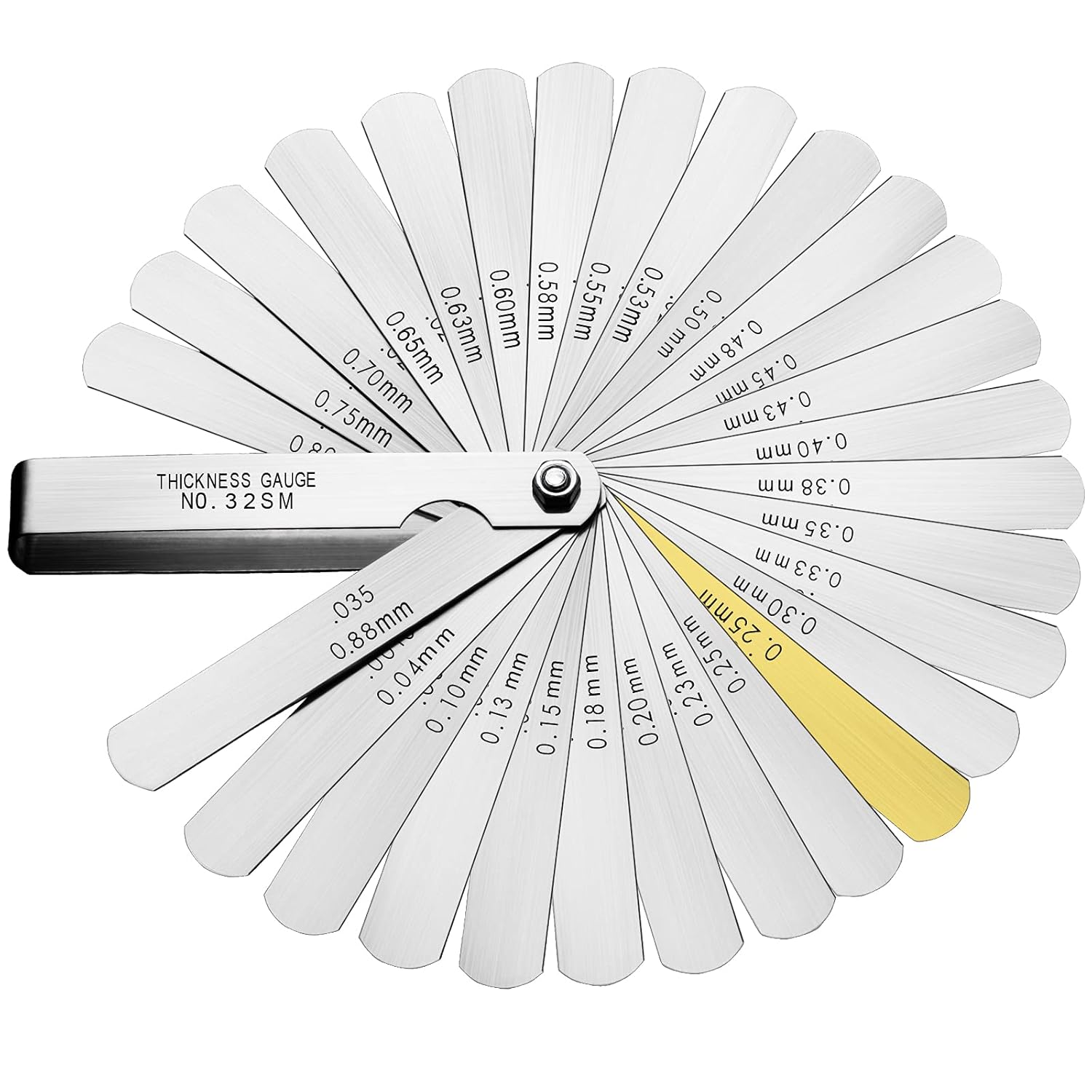 Spurtar Feeler Gauges Stainless Steel 32 Blades 0.04-0.88 mm (0.0015-0.035 Inch) Feeler Gauge Metric/Imperial for Measuring Gap Width Thickness for Guitar, Spark Plug, Valve, Piston Measure