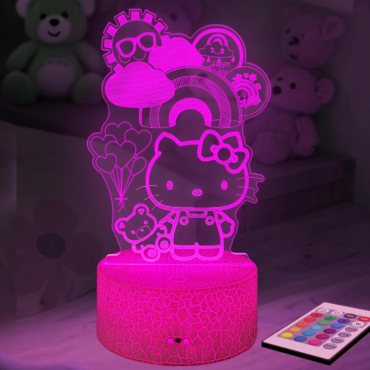 Kitty Night Light for Kids, Kitty Lamp Girl Cute Led Cat Night Light 16 Colors Dimmable Kitty Decor Lamp with Remote & Luminous Base, Bedroom Decoratio Gifts for Christmas Birthday Girls