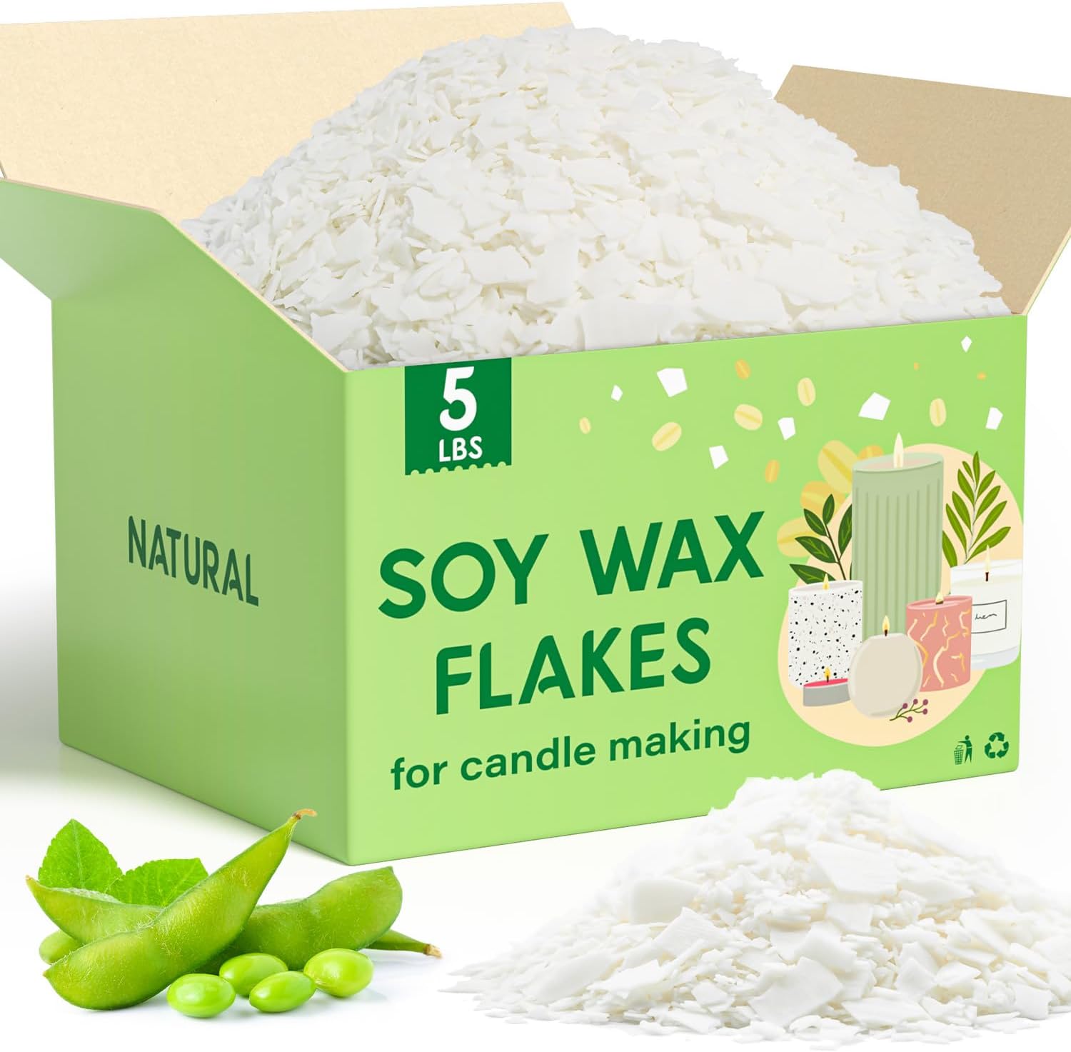 CHILLFLAME Soy Wax Flakes, Natural Candle Wax, Organic Soy Wax for Candle Making from Farm, No Harmless, Additives, and Pure (5 lb)