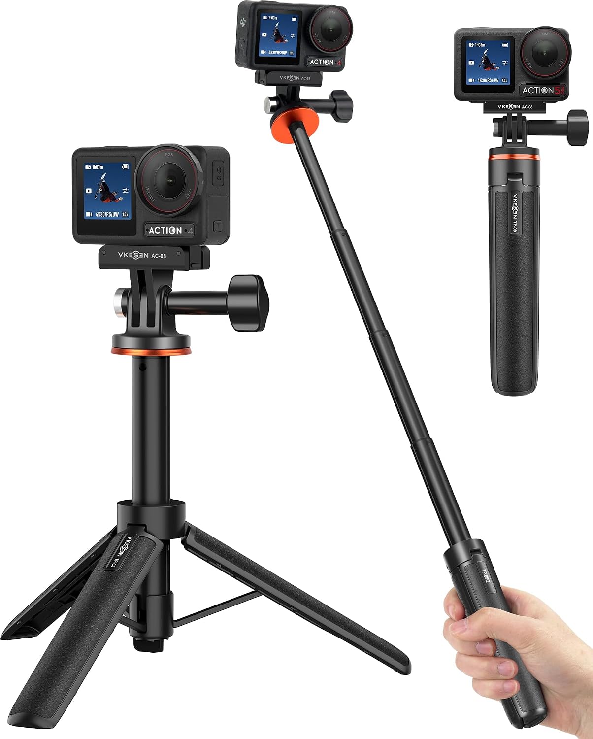 20"/51cm Selfie Stick Tripod for DJI Osmo Action 5 Pro/4/3, Osmo 360, 2-in-1 Desk Tripod Stand w Magnetic Quick-Release Adapter, Extendable Handle/Monopod/Extension Rod/Travel Vlogging Accessories