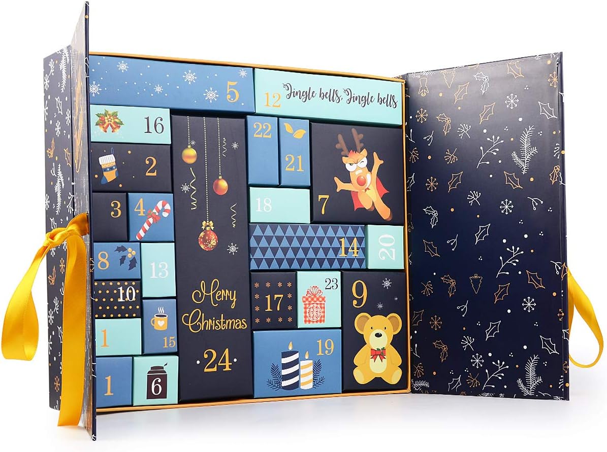 Advent calendar for filling, 24 colorful boxes for setting up and filling, reusable, children & adults, Christmas calendar, 13'' x 12'' x 3.34''