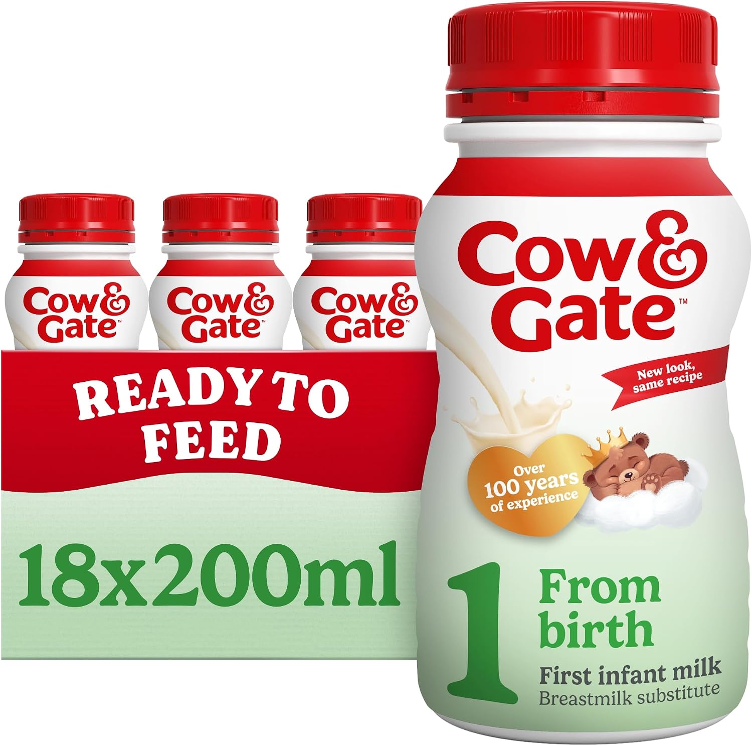 Cow & Gate 1 First Infant Baby Milk Liquid Formula from Birth, 18x200ml