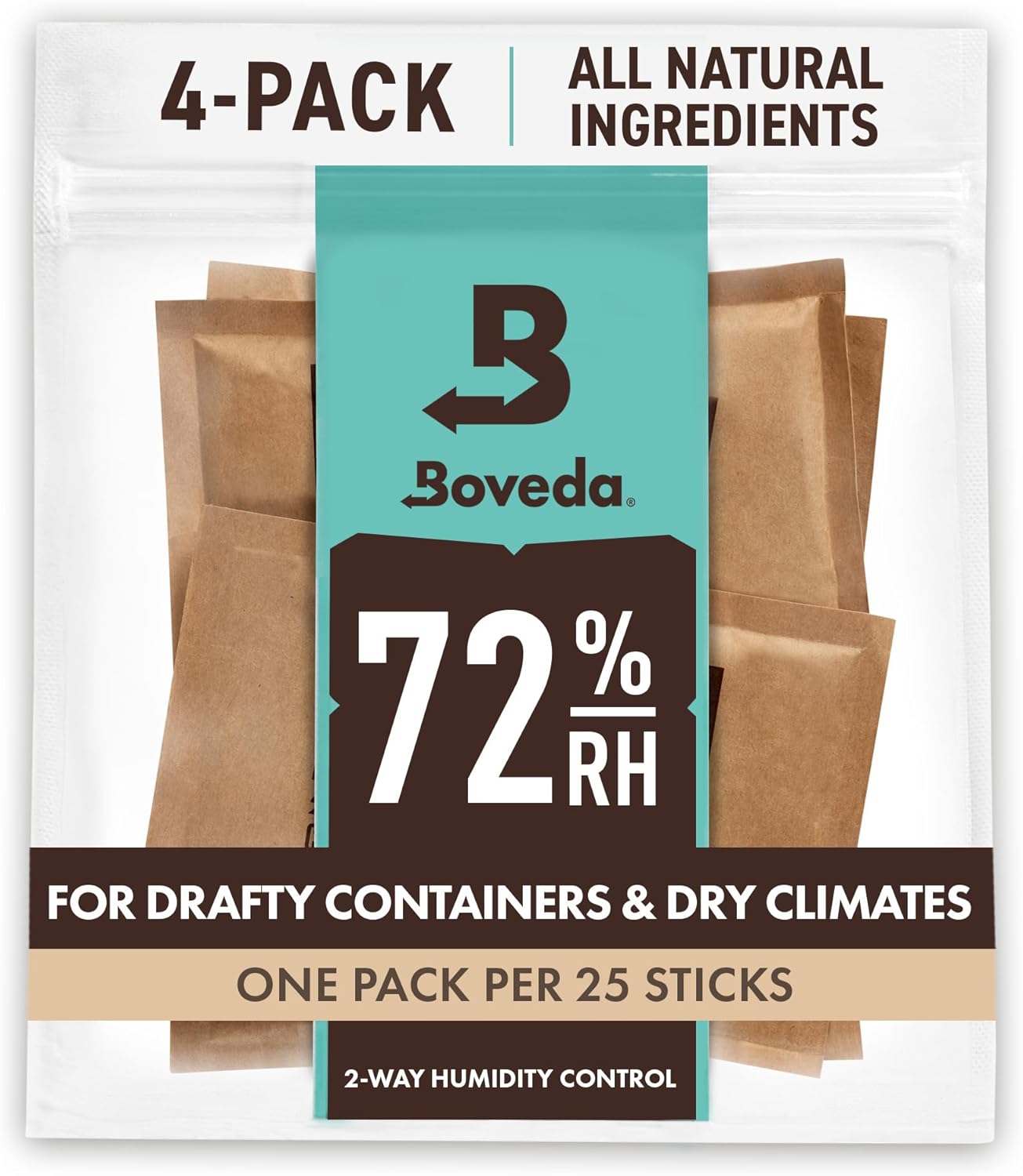Boveda 72% Humidity Control Packs, Size 60, 4-Pack - for Dry Environments